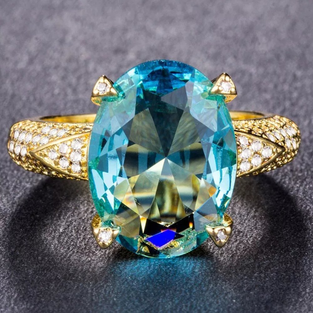 💥 18K Gold Plated Beautiful Blue CZ Women Promise Ring, FB16FA1023